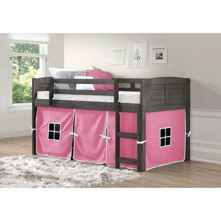 DONCO KIDS Twin Louver Low Loft with Pink Tent - Antique Grey PD_790AAG_P